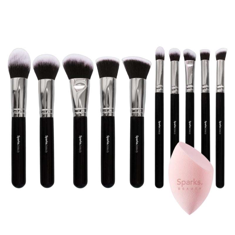 Set De 10 Brochas Profesionales Sculpting Kabuki + Esponja Pro Blending